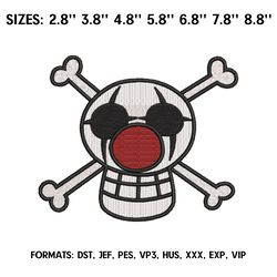 buggy jolly roger embroidery design file, one piece anime embroidery design, machine embroidery pattern. anime pes