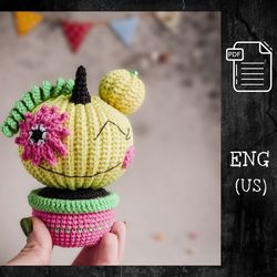 crochet pattern monster cactus / amigurumi cute cactus pattern in pot / crochet pattern flowers / crochet doll cactus