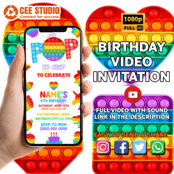 Pop It Invitation, Pop It Birthday Party, Fidget Party Invitation, Pop It Fidget Invite, Pop It Neon Glow Party