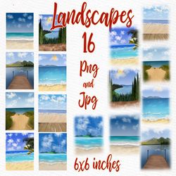 summer landscapes clipart: "beach landscapes" beach backdrop custom landscapes mug design lake dock landscape summer bac