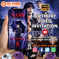 wednesday birthday video invitation wednesday addams birthday party invitation wednesday animated invite digital