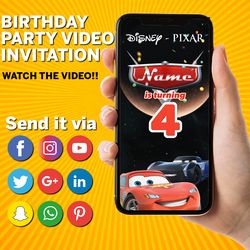 cars birthday invitation, cars video invitation, cars invitation, lightning mcqueen invitation, hot wheels birthday