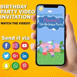 peppa pig video invitation, electronic peppa pig birthday invitation, peppa pig digital invitation, peppa pig evite