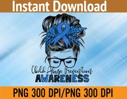 child abuse prevention awareness messy hair bun png, digital download