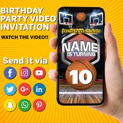 basketball animated video invitation for birthday party with a child's photo, basketball invitation digital