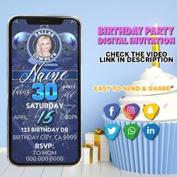 football birthday invitation with picture, football invitation digital, football video invitation