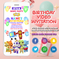 word party invitation, word party birthday invitation, word party video invite, word party animated invitation, word