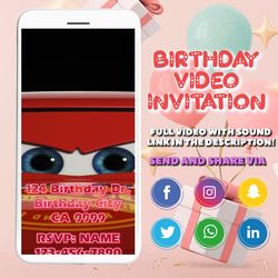 cars video invitation, cars bithday party, cars video invite, cars animated invitation, cars invitation, lightning