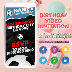 soccer video invitation, soccer party video invitation, soccer animated video, soccer custom invite, soccer party