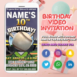 baseball birthday party video invitation, all star video invite, mlb wiffle ball softball birthday video evite, sports