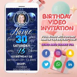 football birthday invitation with picture, football invitation digital, football video invitation