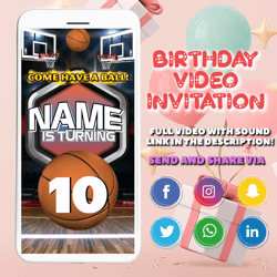 basketball animated video invitation for birthday party with a child's photo, basketball invitation digital