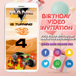 monster truck invitation, monster truck birthday invitation, monster jam invitation, smash and crash, truck invite