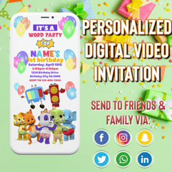 word party invitation, word party birthday invitation, word party video invite, word party animated invitation