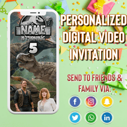 jurassic world video invitation, birthday party, jurassic world video invite, jurassic world animated invitation