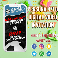 soccer video invitation, soccer party video invitation, soccer animated video, soccer custom invite, soccer party