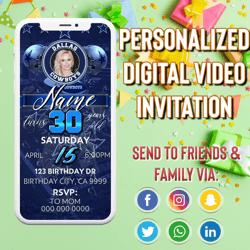 football birthday invitation with picture, football invitation digital, football video invitation