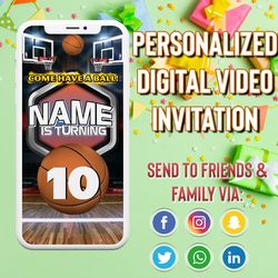 basketball animated video invitation for birthday party with a child's photo, basketball invitation