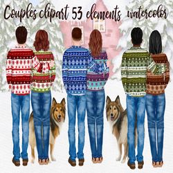 couples clipart: "people clipart" winter landscapes boyfriend girlfriend couple portrait christmas sweaters love clipart