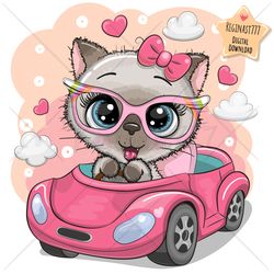 cute cartoon white kitty png, clipart, sublimation design, kitten, love, kitty, print, clip art, car