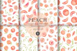 watercolor peach seamless pattern / digital paper pack / jpg /  png