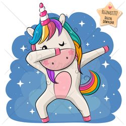 cute cartoon unicorn png, clipart, sublimation design, children printable, dancing, clip art