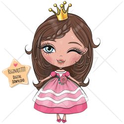 cute cartoon princess png, clipart, sublimation design, adorable, print, clip art, pink