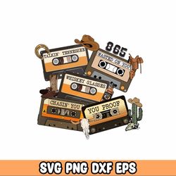 90s country cassette tapes design bundle : retro design, western sublimation designs downloads, instant download in png