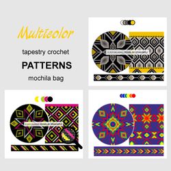 colombian ethnic shoulder bag, 3 crochet patterns - multicolor