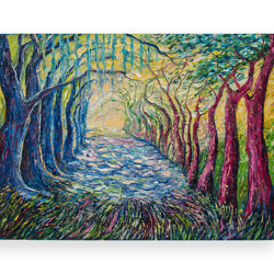 trees painting landscape original art impressionist art impasto painting alley painting 24"x32" by kseniadeartgallery