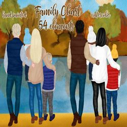 family clipart: "fall family clipart" autumn png dad mom children watercolor people family people siblings clipart famil