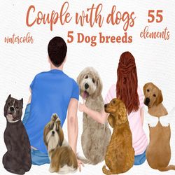 people with dogs clipart: "dog clipart" dog breeds couple clipart sunset landscape pet clipart dog graphics, dog bundle,