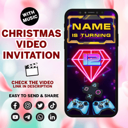 video game invitation, gamer birthday video invitation, video game party animated video