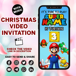 super mario video invitation, super mario birthday invitation video, super mario birthday invitation, luigi, digital