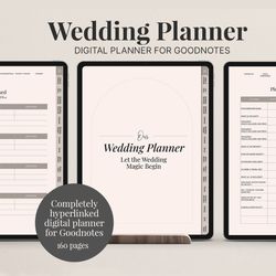 wedding planner for ipad goodnotes, 160 page digital wedding planner, wedding itinerary, wedding to do list, checklist