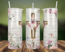 boho flower cross sublimation design, 20oz skinny, wood cross floral tumbler wrap, boho flower cross tumbler wrap