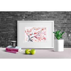 cherry blossom artwork  tree original painting japanese art asian blossoms  scenery  elegance