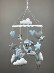 baby mobile boy bear mobile  with deer silver stars bunny mobile nursery mobile crib mobile bear sleepy moon hanging mob