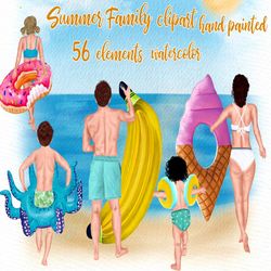 family clipart: "summer clipart" beach clipart dad mom children watercolor people family figures mother and kids parents