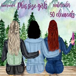 plus size girls clipart: "best friend clipart" planner girl mug designs forest landscape besties clipart backpack clipar