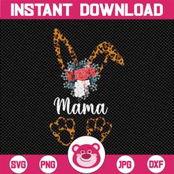 Mama Cheetah bunny PNG. Easter Leopard Print ears and feet with flower Rabbit, sublimation digital design , Easter clipa
