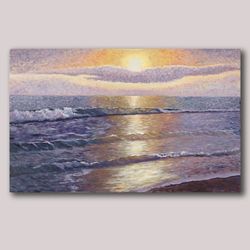 sea at dawn sun in the clouds original handmade oil painting wall art painting living room wall decor bedroom interior