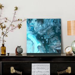 modern painting. print on canvas. poster on wall. acrylic painting blue sea foam seascape fluid art abstract blue ocean