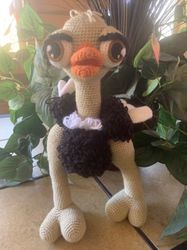 african ostrich amigurumi stuffed animal, hand made, crocheted, ooak, flightless bird, kid friendly, african wildlife