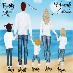 family clipart: "family figures clipart" male clipart dad mom children watercolor people girls clipart mothers day famil