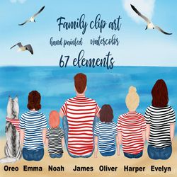 family clipart: "people clipart" people sitting beach landscape dad mom children watercolor people siblings clipart fami