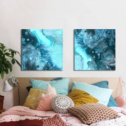 modern painting print on canvas poster on wall acrylic painting sea foam seascape fluid art abstract blue ocean