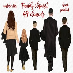 family clipart: "jewish family clipart" dad mom children watercolor people yarmulkes clipart siblings clipart family mug