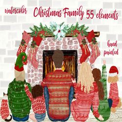 christmas family clipart: "family clipart" family christmas santa hat parents and kids dog clipart planner graphics fire