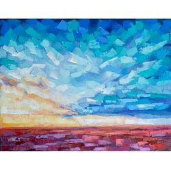 seascape painting original sea landscape artwork oil on canvas clouds wall art